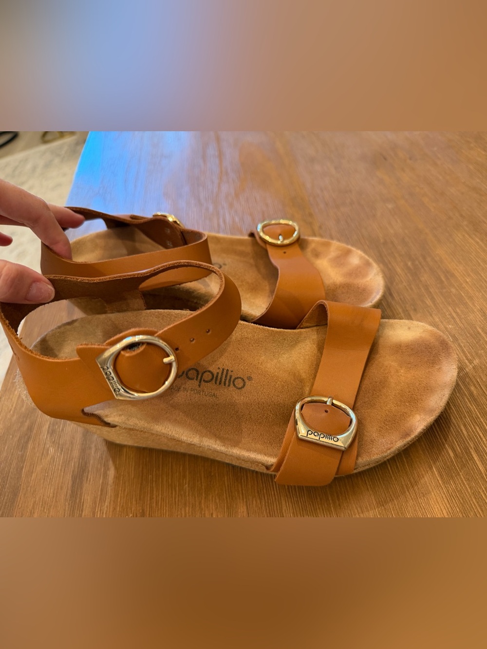 Birkenstock Papillio Cognac Leather Buckle Sandals in Tan/Brown
